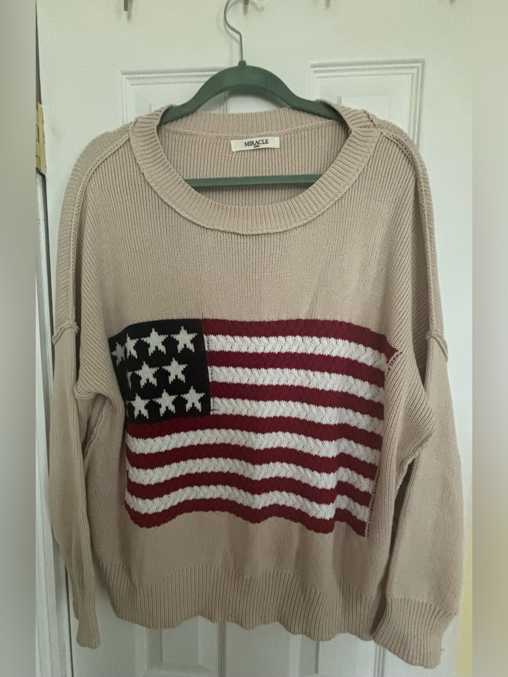 Tan Cotton Flag Sweater, Small